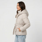 Women's belted puffer jacket in Ivory | Ardeley – side view