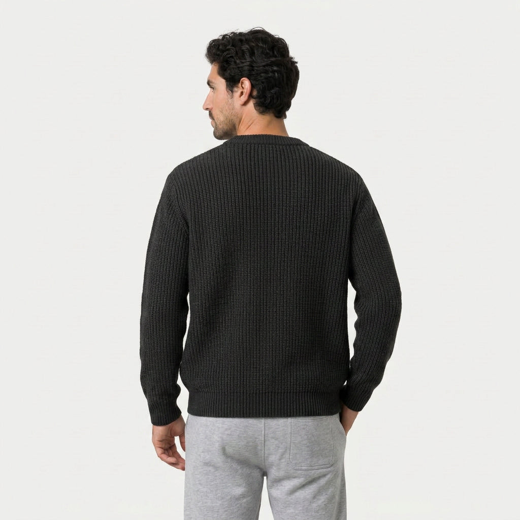 Men's ribbed crew neck jumper in Black | Wigtoft – back view