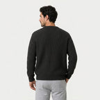 Men's ribbed crew neck jumper in Black | Wigtoft – back view