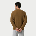Men's ribbed crew neck jumper in Brown | Wigtoft – back view