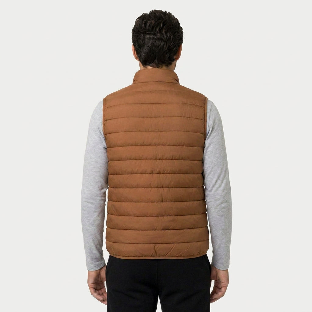 Men's Quilted Puffer Gilet in Camel | Sherston – back view