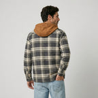 Men's hooded check shirt jacket in Grey Check | Rufforth – back view