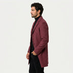 Men's Single-Breasted Overcoat in Burgundy | Tebay – side view