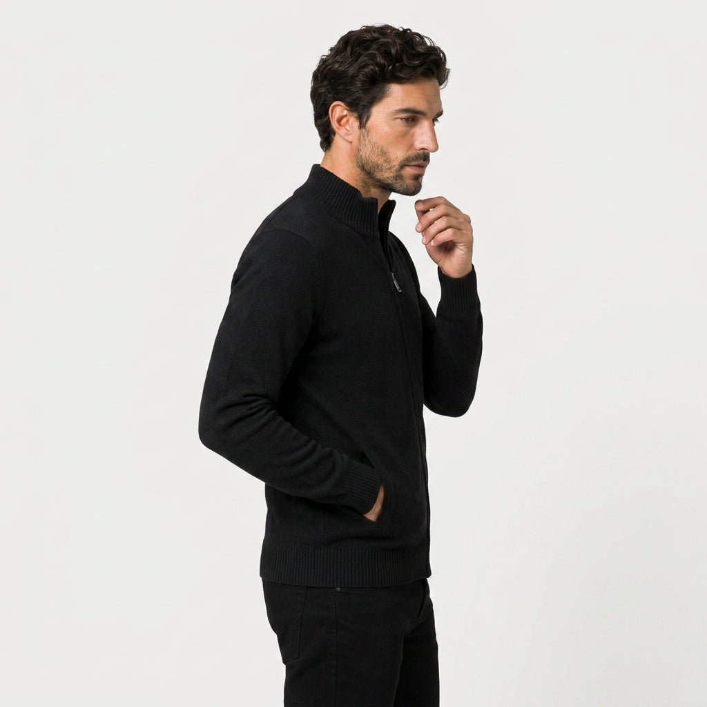Men's full-zip wool-blend cardigan in Black | Nunnington – side view