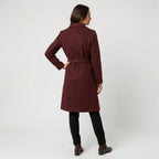 Women's Belted Wrap Coat in Burgundy | Kettleburgh – back view