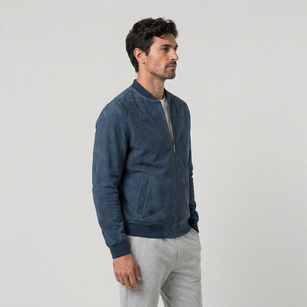 Men's washed bomber jacket in Navy | Pertenhall – side view