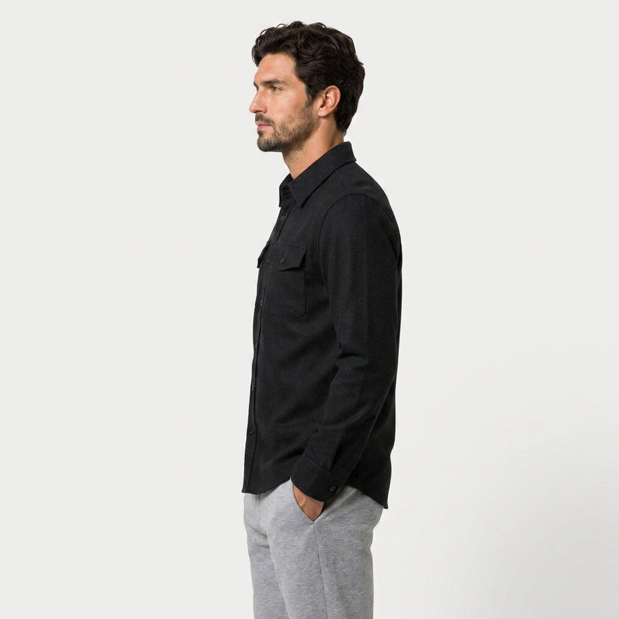 Men's brushed overshirt in Black | Nettlecombe – side view