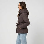 Women's belted puffer jacket in Dark Brown | Ardeley – side view
