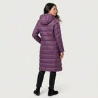 Women's Longline Puffer Coat in Plum | Idbury – back view