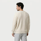 Men's ribbed crew neck jumper in Cream | Wigtoft – back view