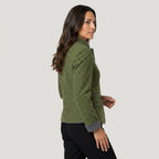 Women's stand collar blazer in Olive Green | Elsdon – back view