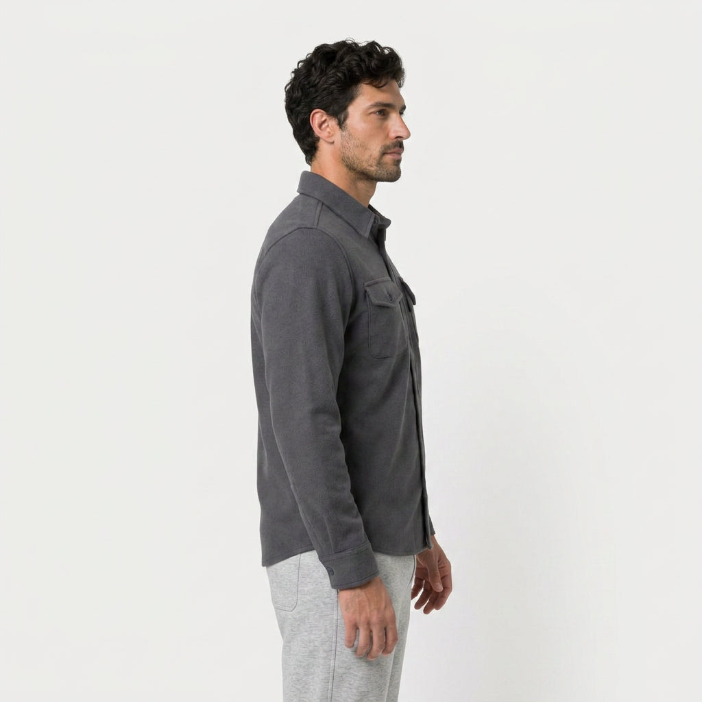 Men's brushed overshirt in Charcoal | Nettlecombe – side view
