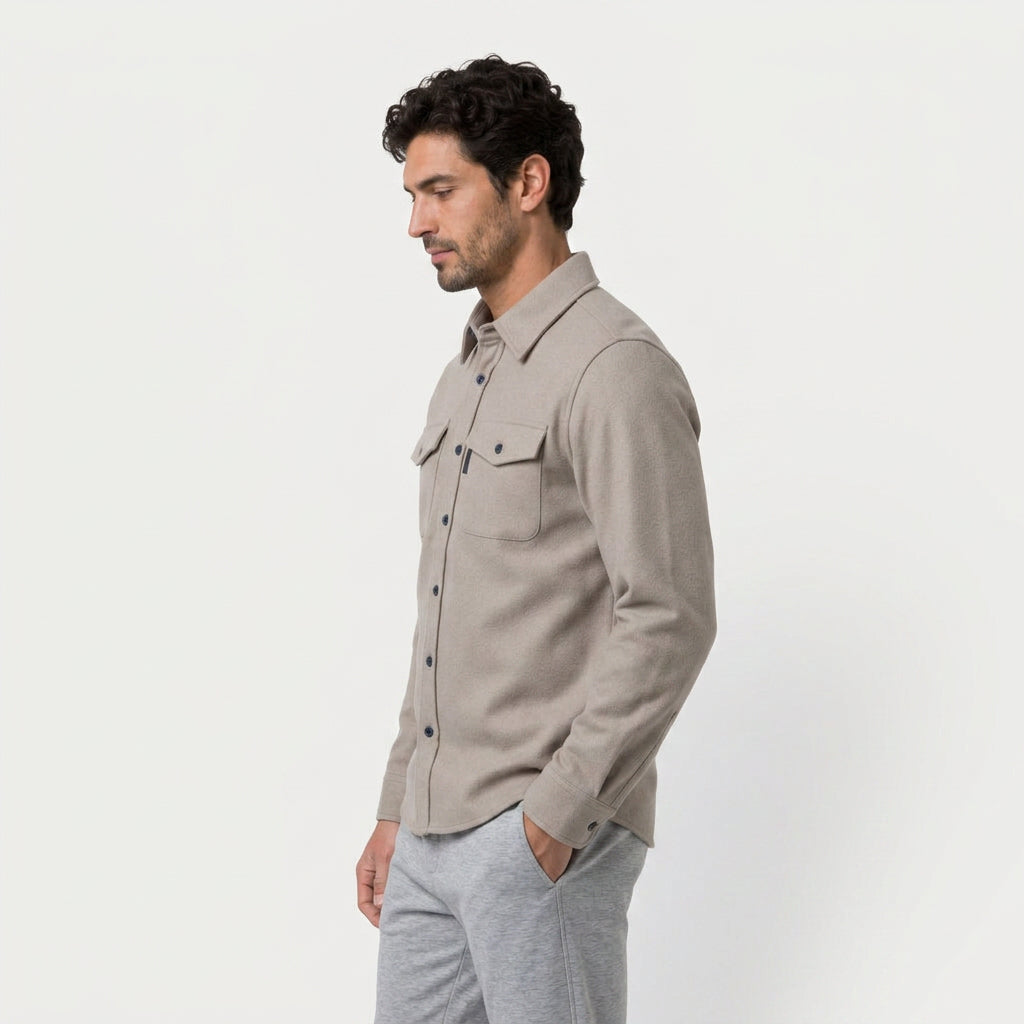 Men's brushed overshirt in Beige | Nettlecombe – side view