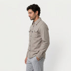 Men's brushed overshirt in Beige | Nettlecombe – side view