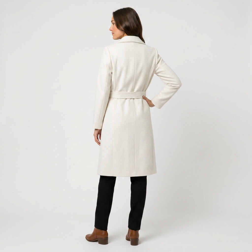 Women's Belted Wrap Coat in Ivory | Kettleburgh – back view