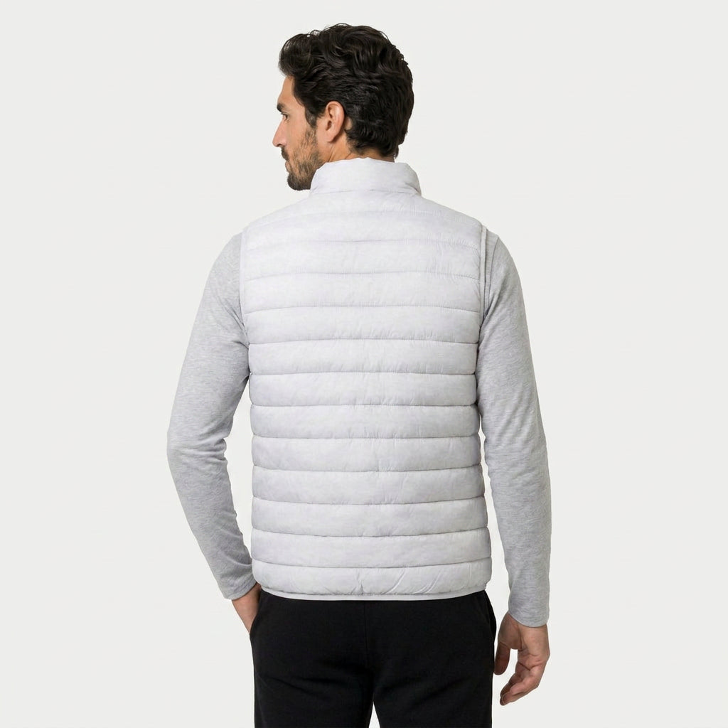 Men's Quilted Puffer Gilet in White | Sherston – back view
