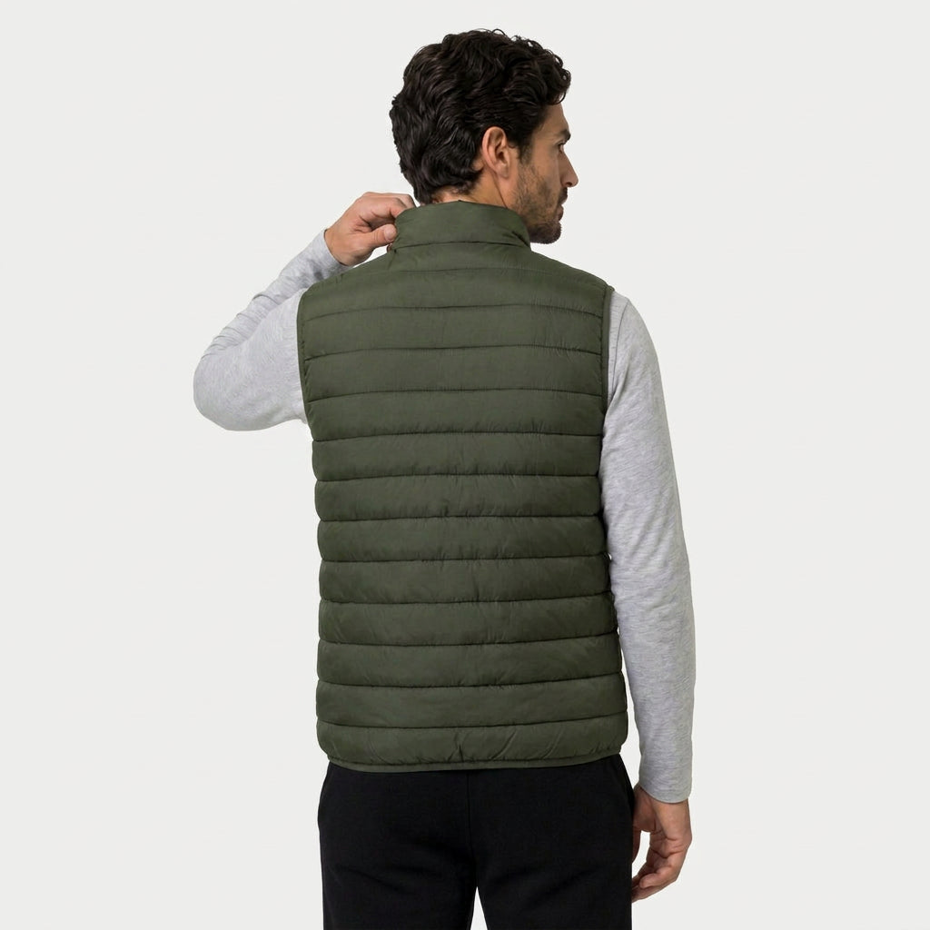 Men's Quilted Puffer Gilet in Olive | Sherston – back view