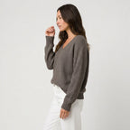 Women's Ribbed V-Neck Jumper in Dark Grey | Glaisdale – side view