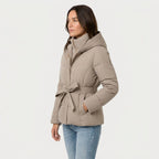 Women's belted puffer jacket in Beige | Ardeley – side view