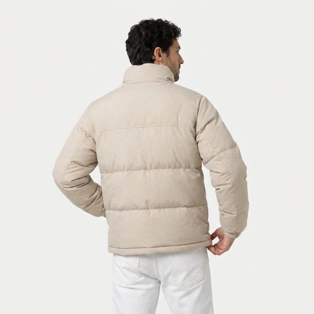 Men's Quilted Puffer Jacket in Beige | Romsey – back view