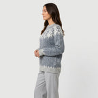 Women's Fair Isle crew neck jumper in Grey & White | Hinderclay – side view