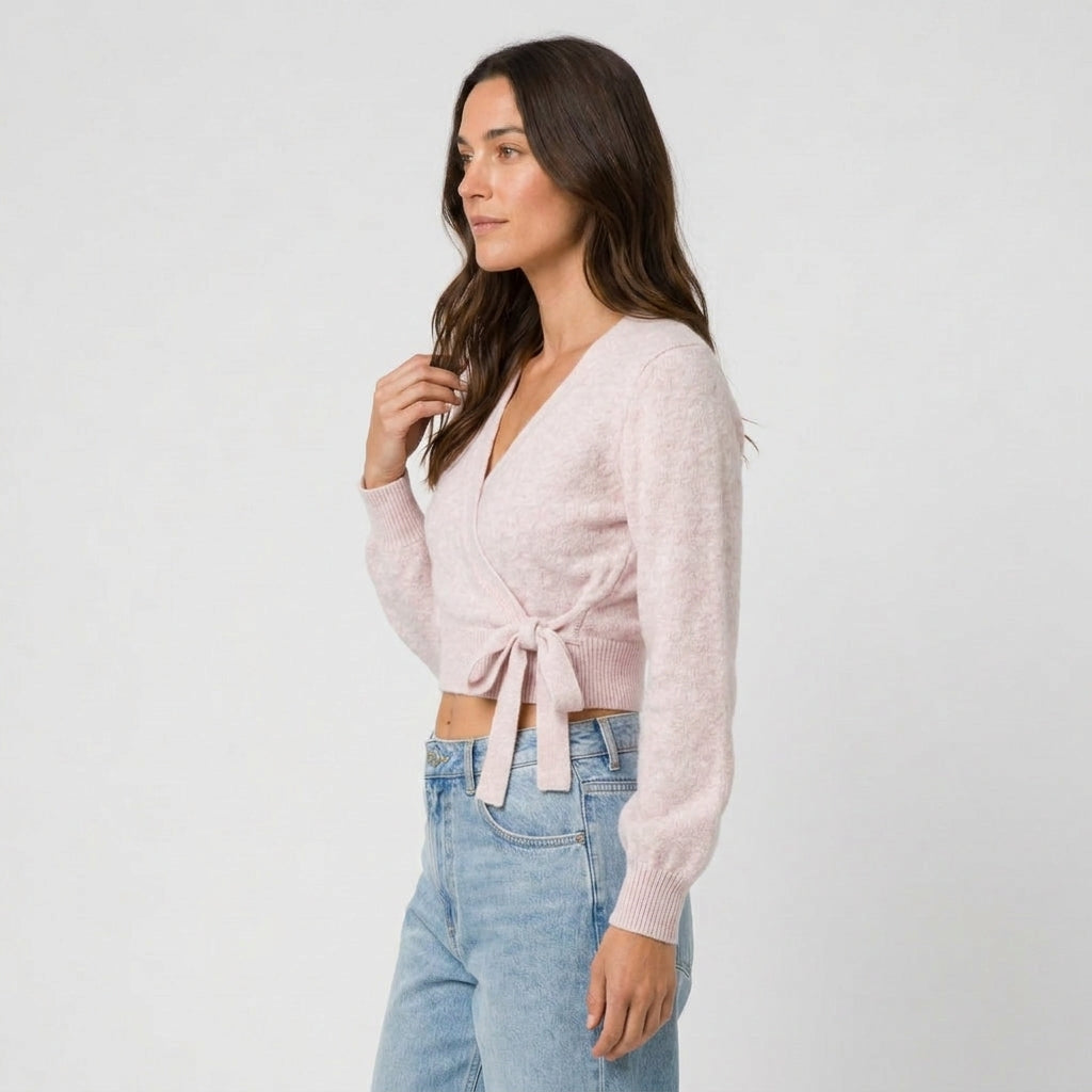 Women's wrap cardigan in Light Pink | Fittleworth – side view