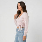 Women's wrap cardigan in Light Pink | Fittleworth – side view