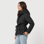 Women's belted puffer jacket in Black | Ardeley – side view