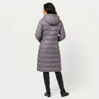 Women's Longline Puffer Coat in Grey | Idbury – back view