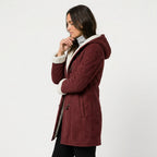 Women's hooded duffle coat in Burgundy | Glapthorn – side view