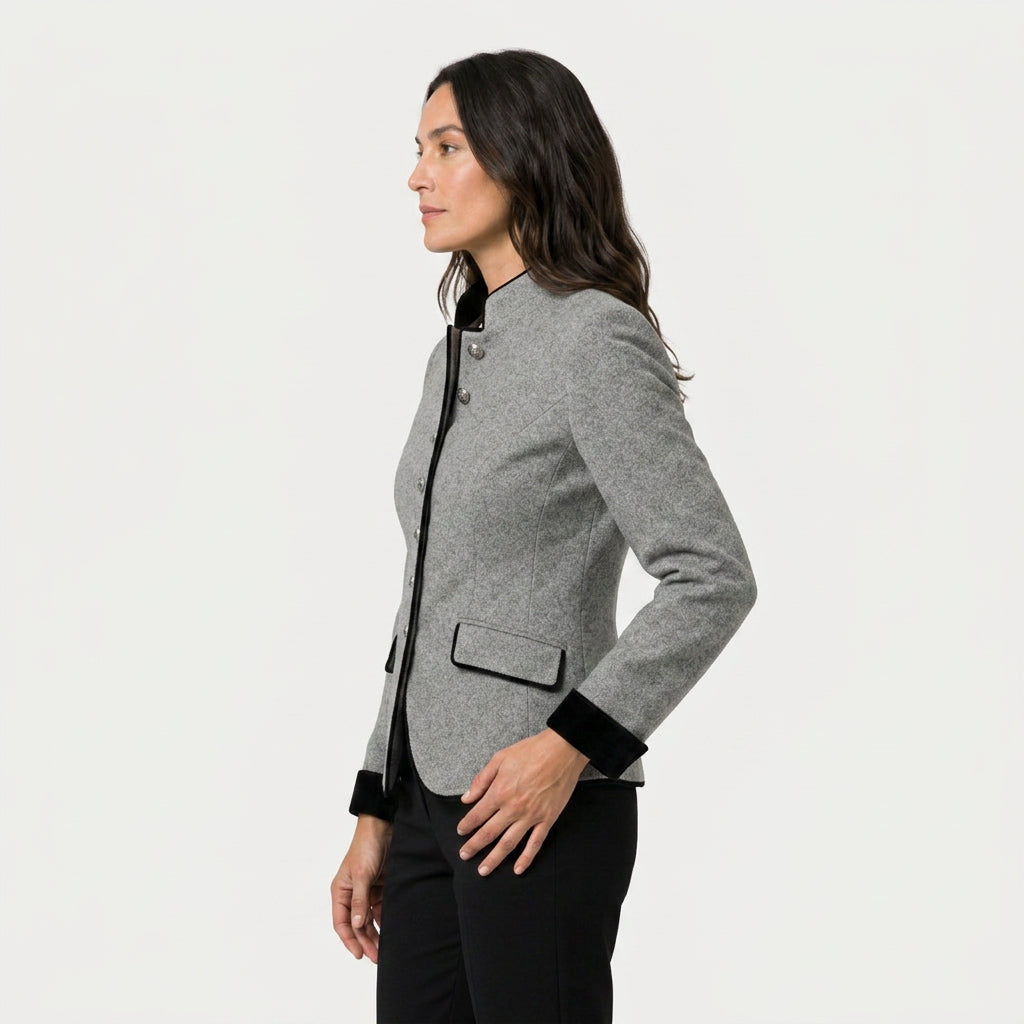 Women's stand collar blazer in Light Grey | Elsdon – side view