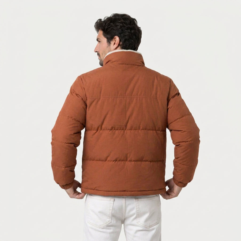 Men's Quilted Puffer Jacket in Rust | Romsey – back view