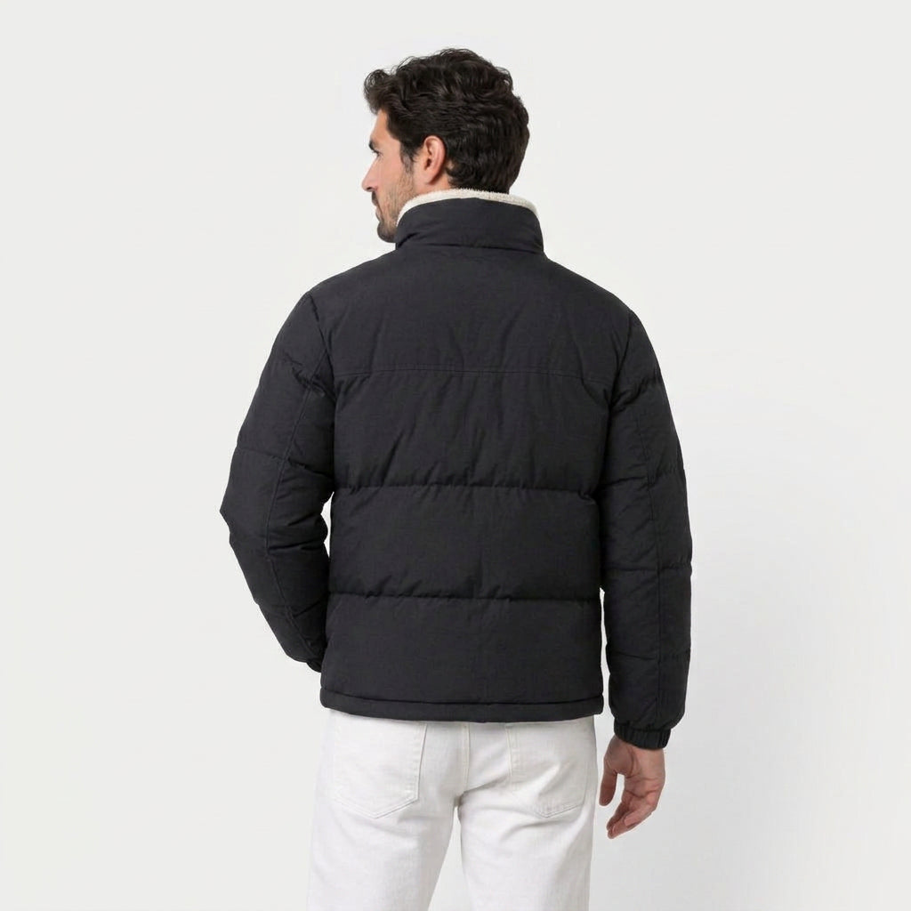 Men's Quilted Puffer Jacket in Black | Romsey – back view
