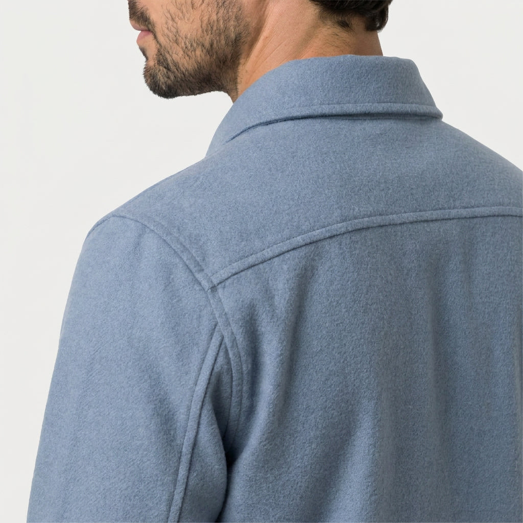 Men's brushed overshirt in Light Blue | Nettlecombe – detail view