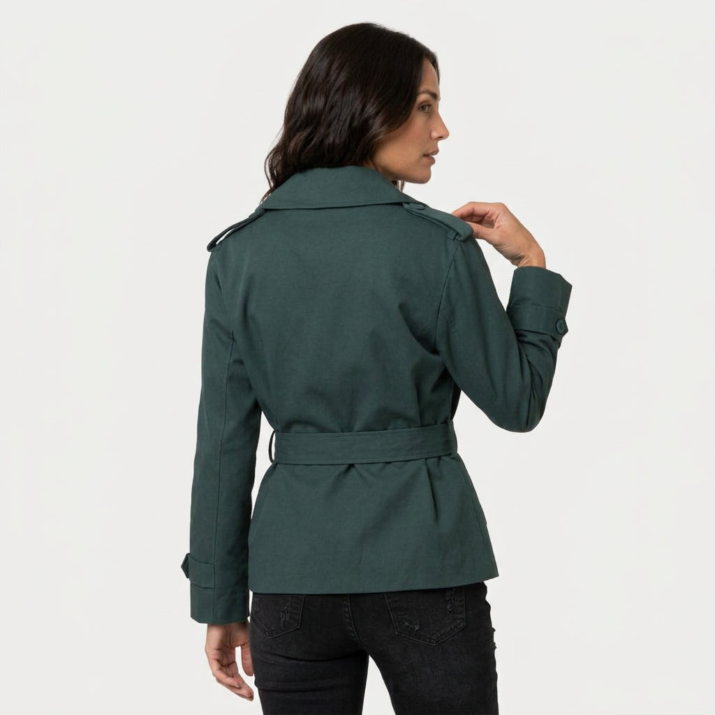 Women's short trench coat in Dark Green | Abbotsbury – back view