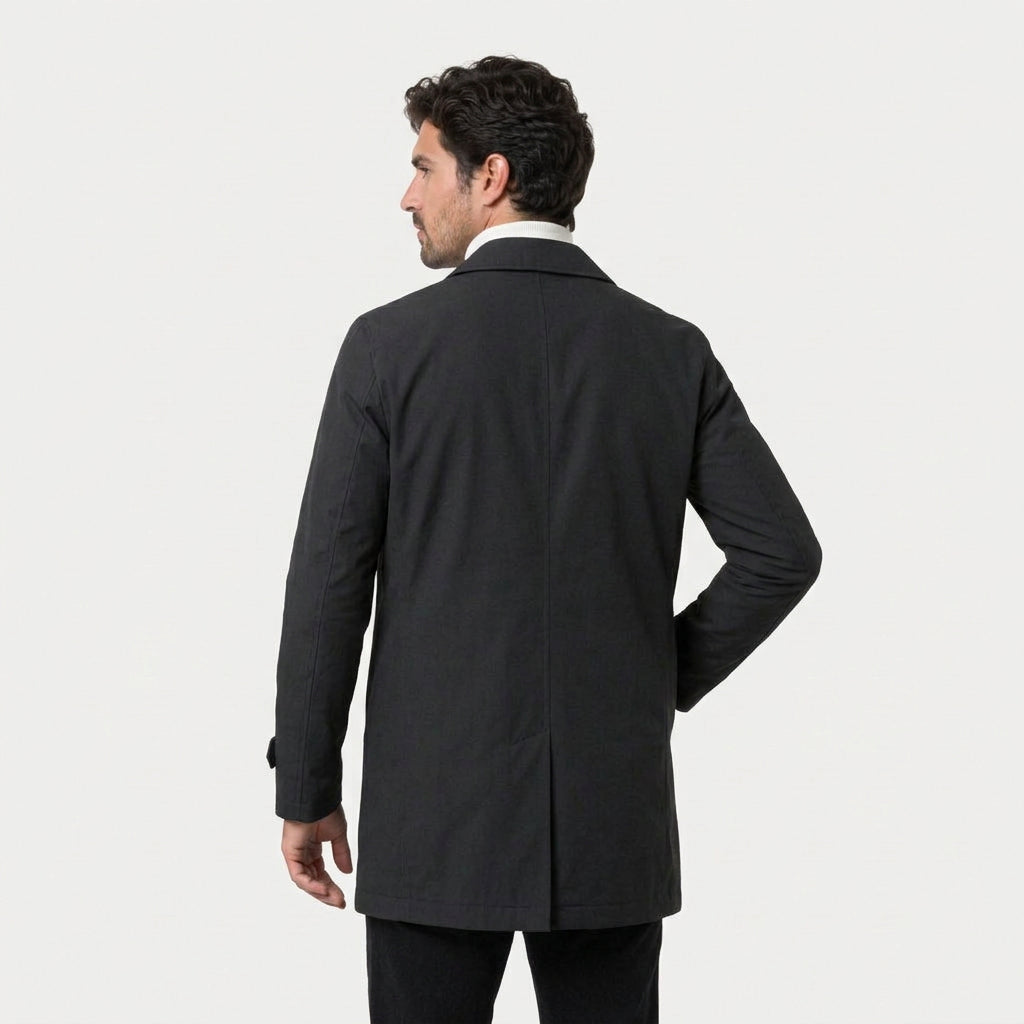 Men's single-breasted car coat in Black | Rockbourne – back view