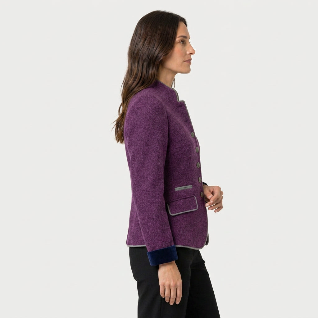 Women's stand collar blazer in Purple | Elsdon – side view