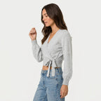 Women's wrap cardigan in Light Grey | Fittleworth – side view