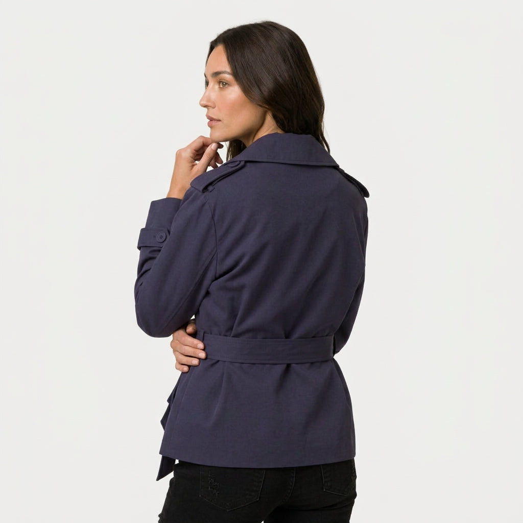 Women's short trench coat in Navy | Abbotsbury – side view