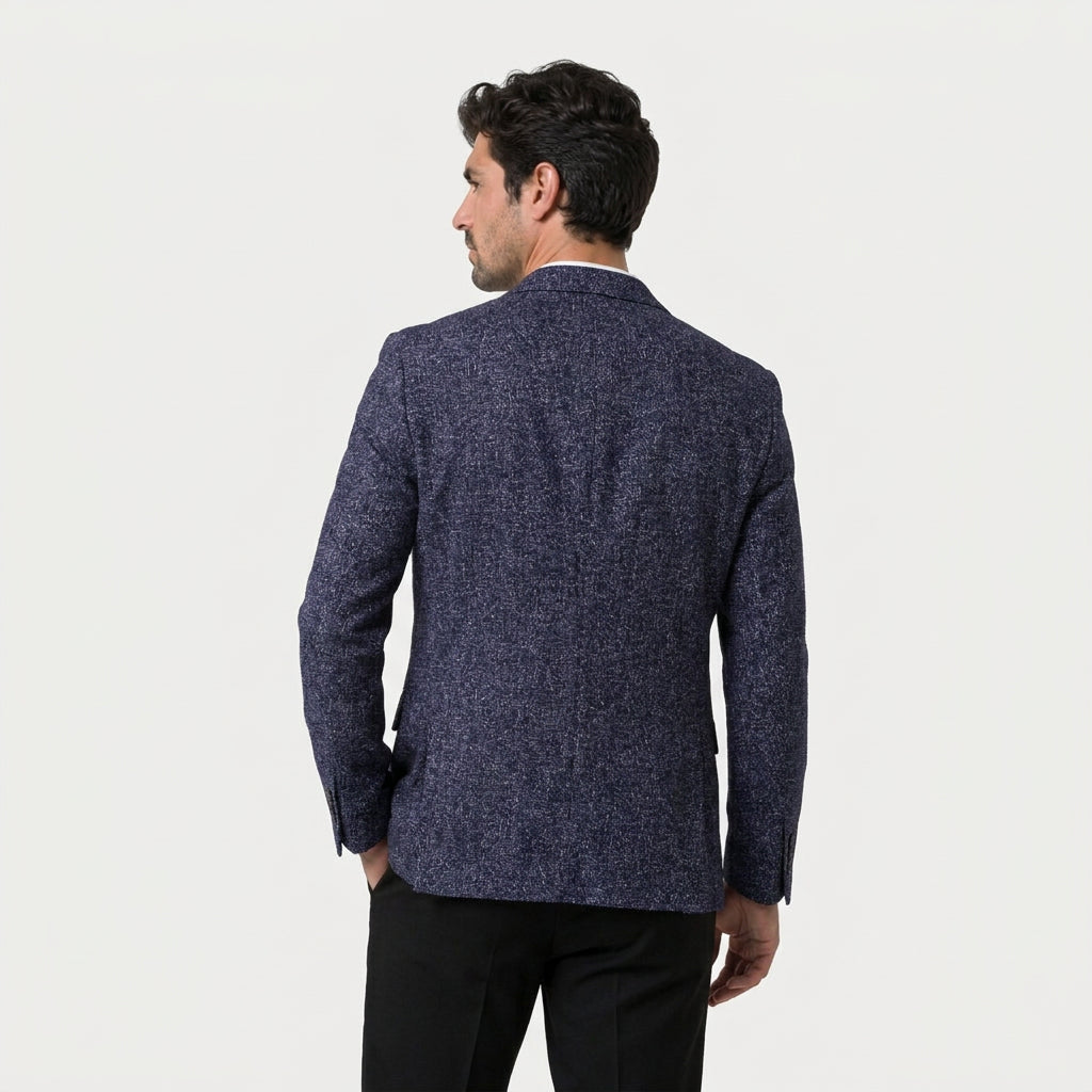 Men's textured wool-blend blazer in Navy | Tresmeer – back view