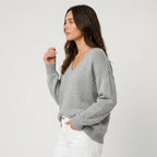 Women's Ribbed V-Neck Jumper in Light Grey | Glaisdale – side view