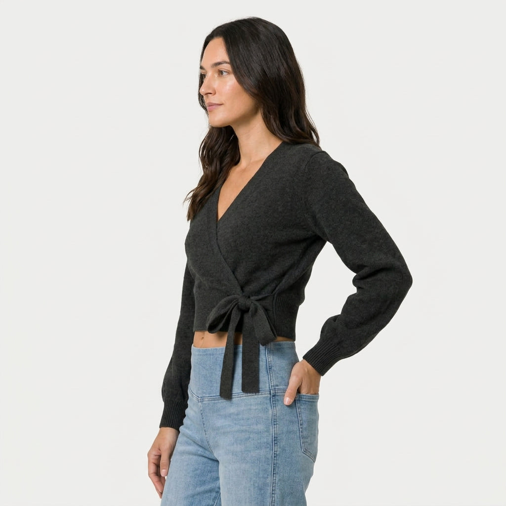 Women's wrap cardigan in Black | Fittleworth – side view