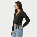 Women's wrap cardigan in Black | Fittleworth – side view