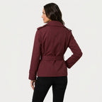 Women's short trench coat in Burgundy | Abbotsbury – back view