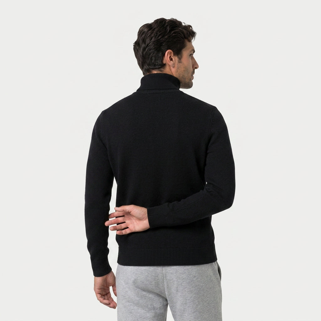 Men's roll neck jumper in Black | Wambrook – back view