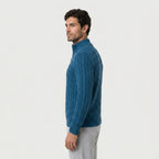 Men's cable knit quarter-zip jumper in Blue | Ombersley – side view
