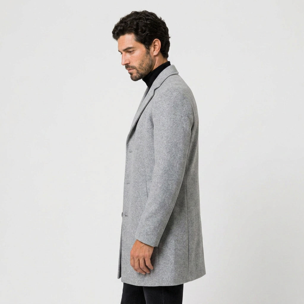 Men's Single-Breasted Overcoat in Light Grey | Tebay – side view