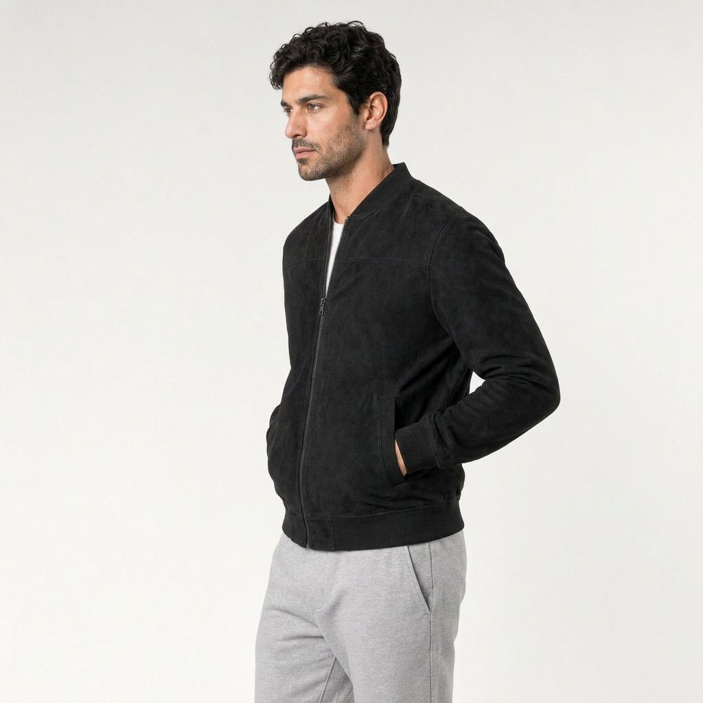 Men's washed bomber jacket in Black | Pertenhall – side view