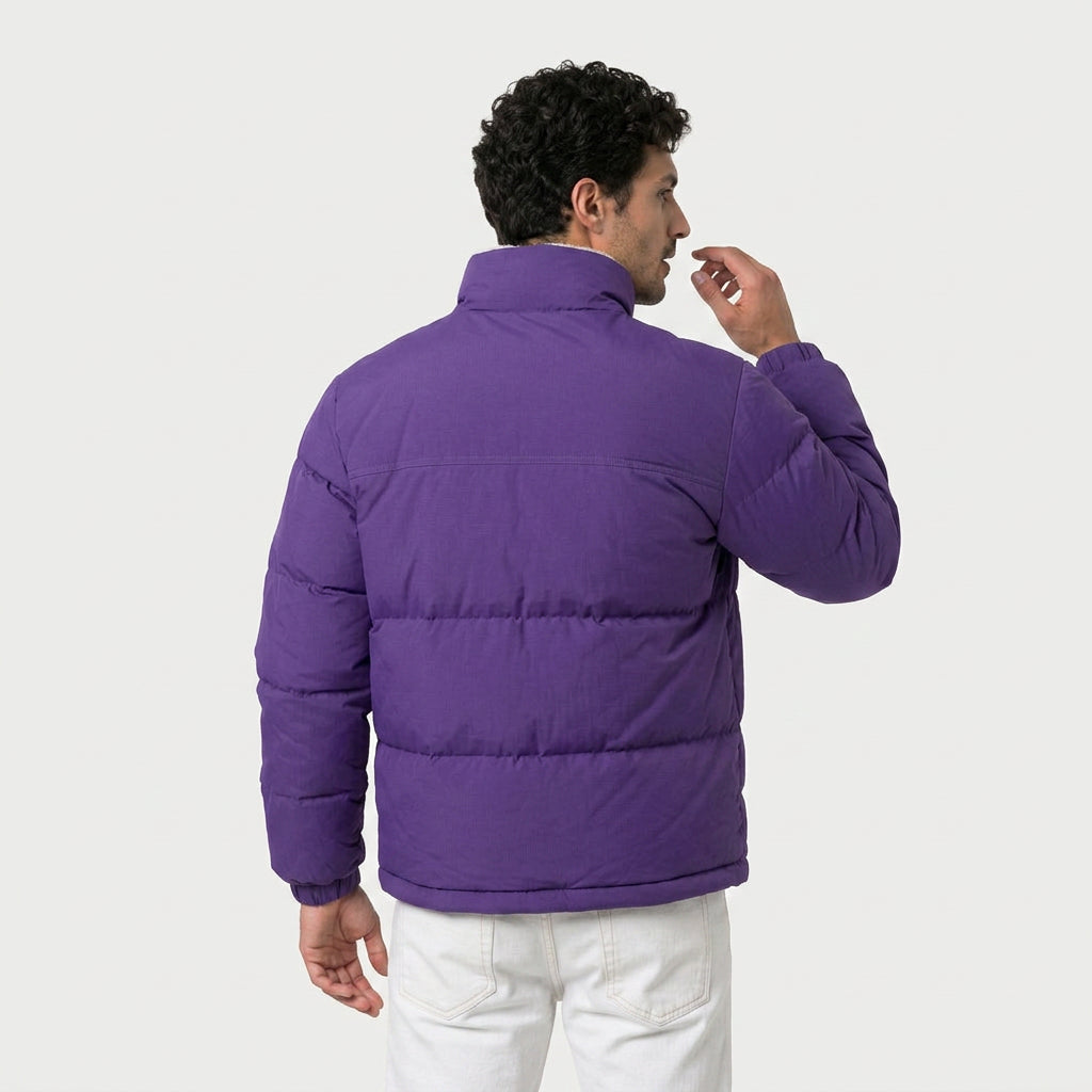 Men's Quilted Puffer Jacket in Purple | Romsey – back view
