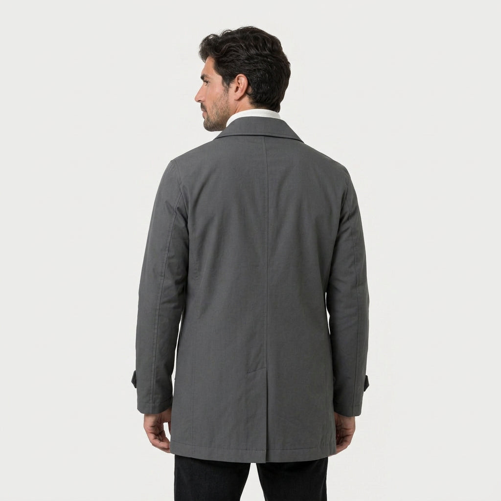 Men's single-breasted car coat in Grey | Rockbourne – back view
